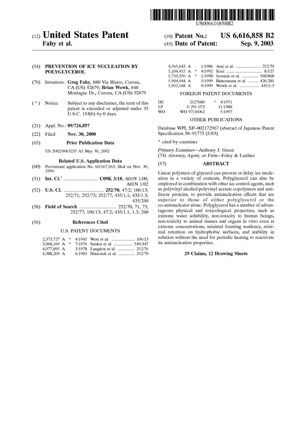 (12) United States Patent (10) Patent No.: US 6,616,858 B2 Fahy Et Al