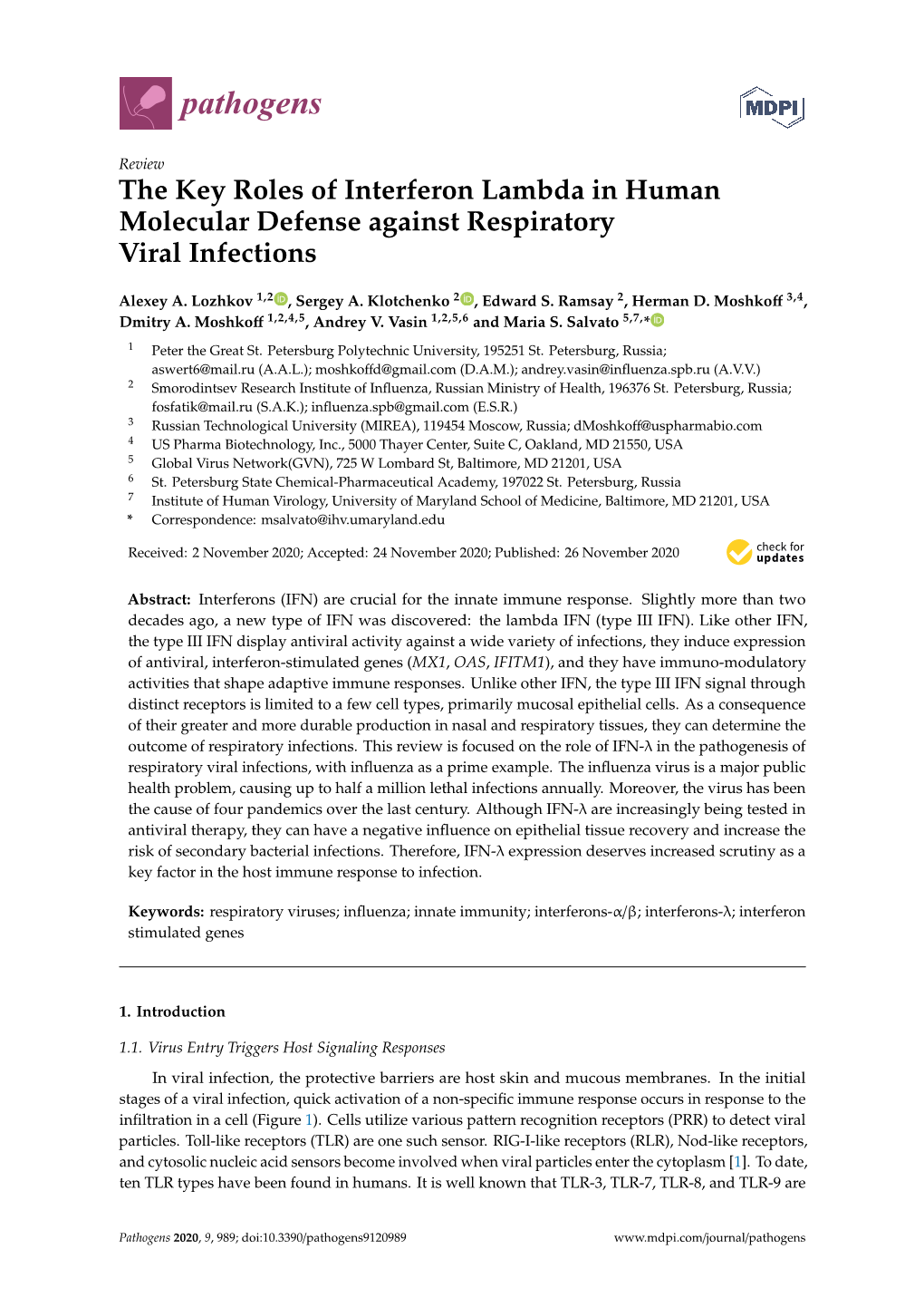 The Key Roles of Interferon Lambda in Human Molecular Defense Against Respiratory Viral Infections