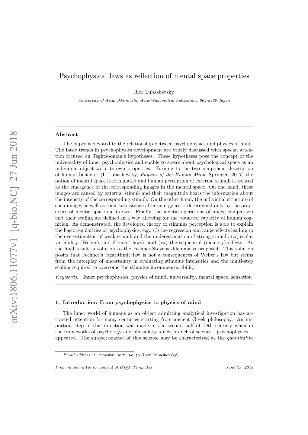 Psychophysical Laws As Reflection of Mental Space Properties