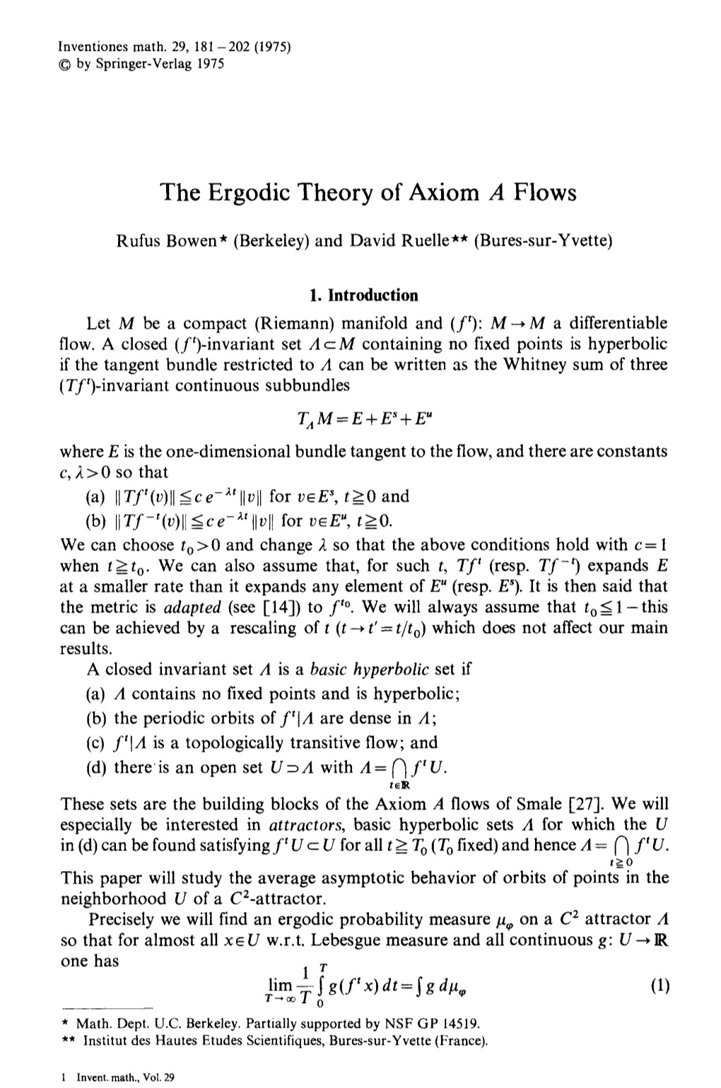 The Ergodic Theory of Axiom a Flows