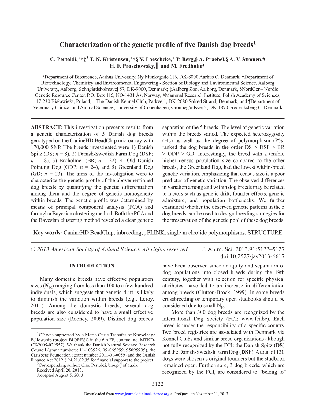 Characterization of the Genetic Profile of Five Danish Dog Breeds1