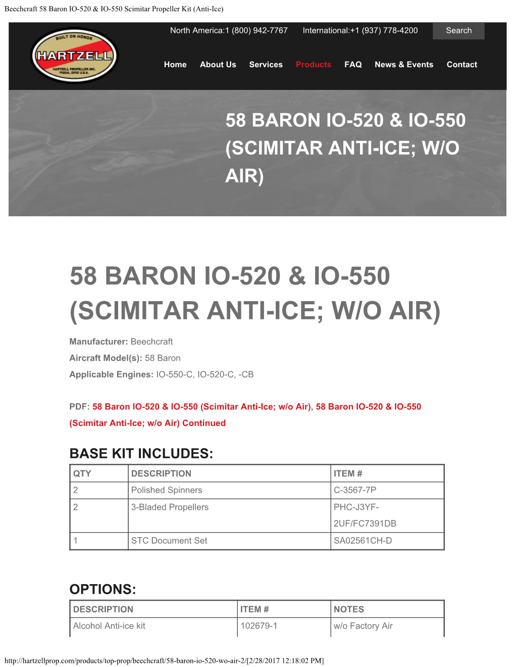 Beechcraft 58 Baron IO-520 & IO-550 Scimitar Propeller Kit (Anti-Ice)