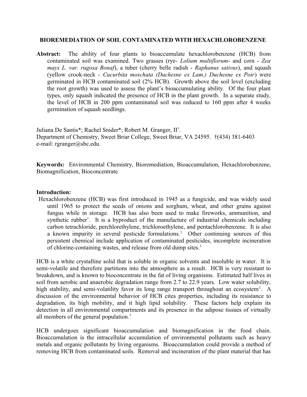 Bioaccumulation Of Hexachlorobenzene In Soil