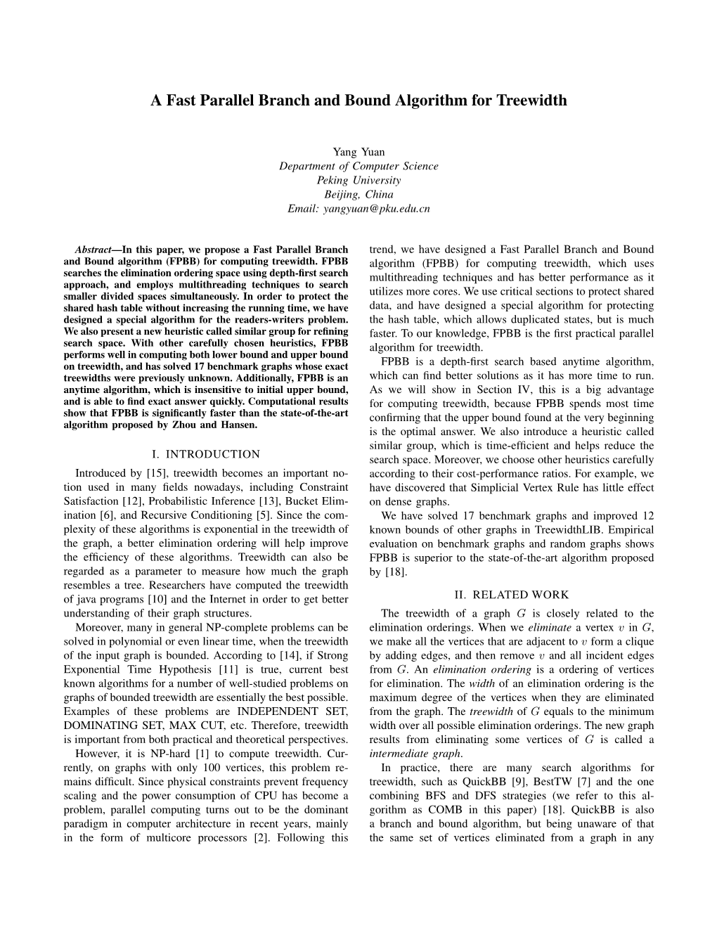 A Fast Parallel Branch and Bound Algorithm for Treewidth