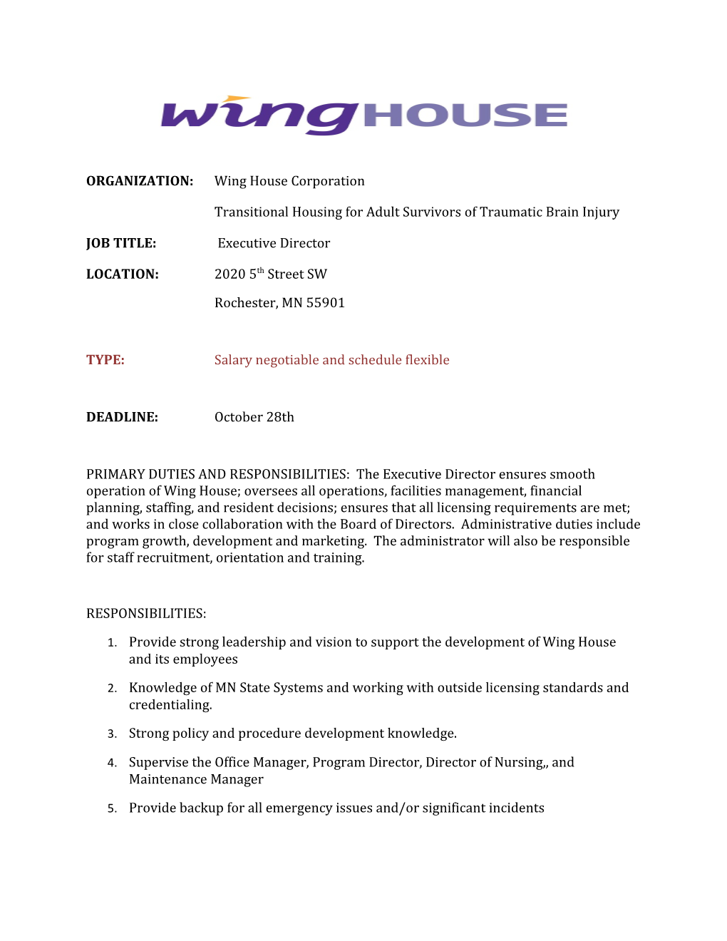 ORGANIZATION: Wing House Corporation