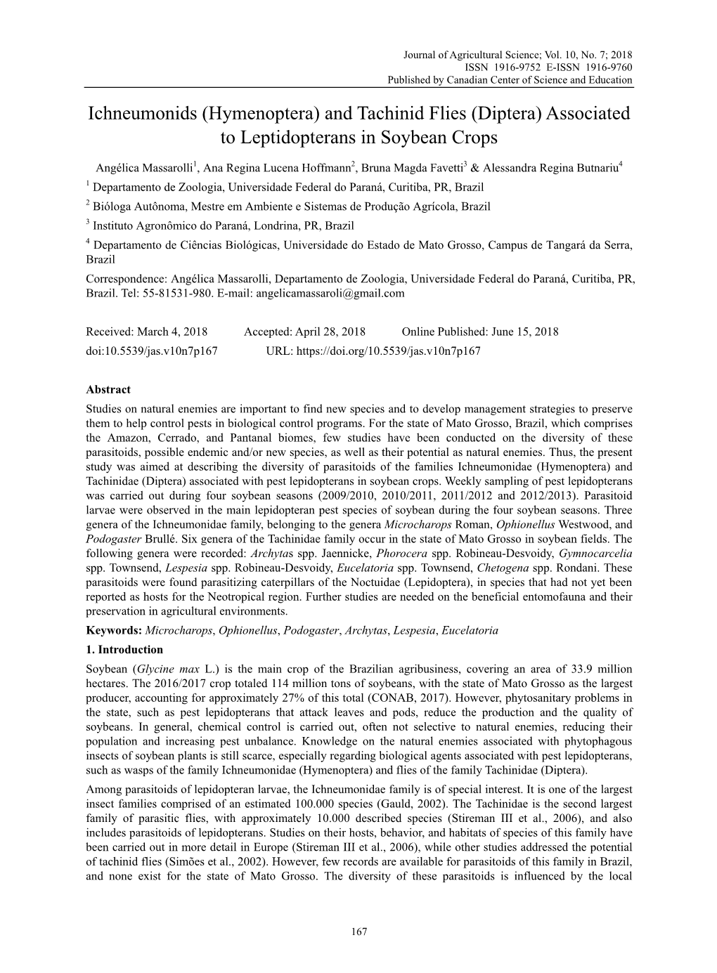 And Tachinid Flies (Diptera) Associated to Leptidopterans in Soybean Crops