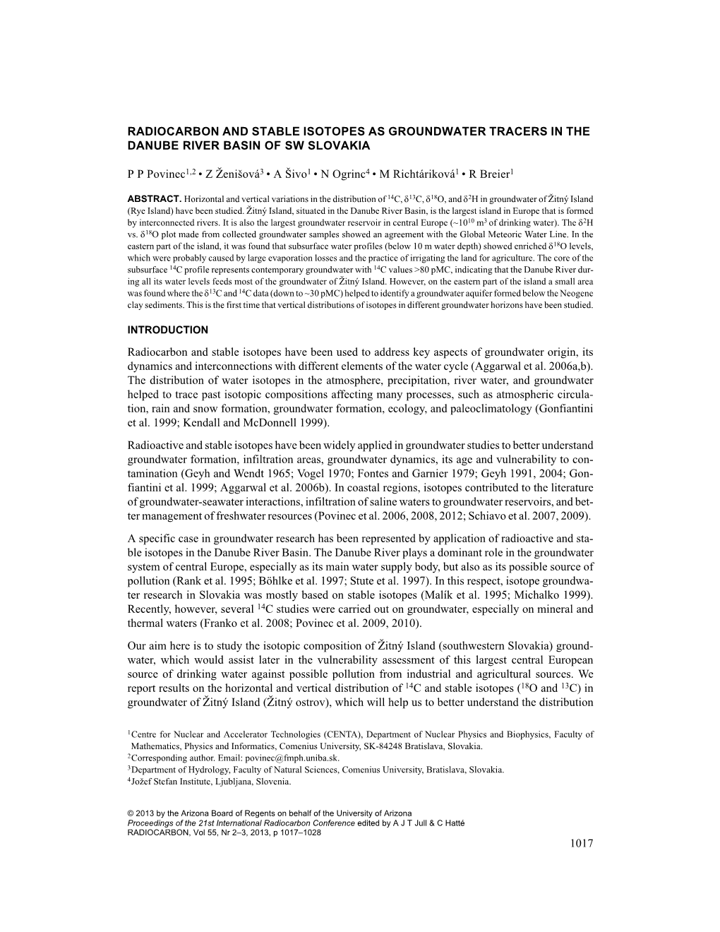 1017 Radiocarbon and Stable Isotopes As Groundwater