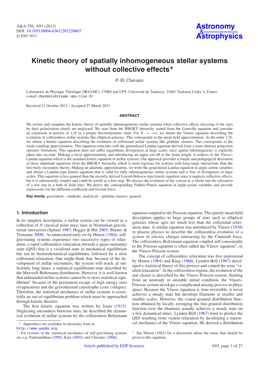 Kinetic Theory of Spatially Inhomogeneous Stellar Systems Without Collective Effects