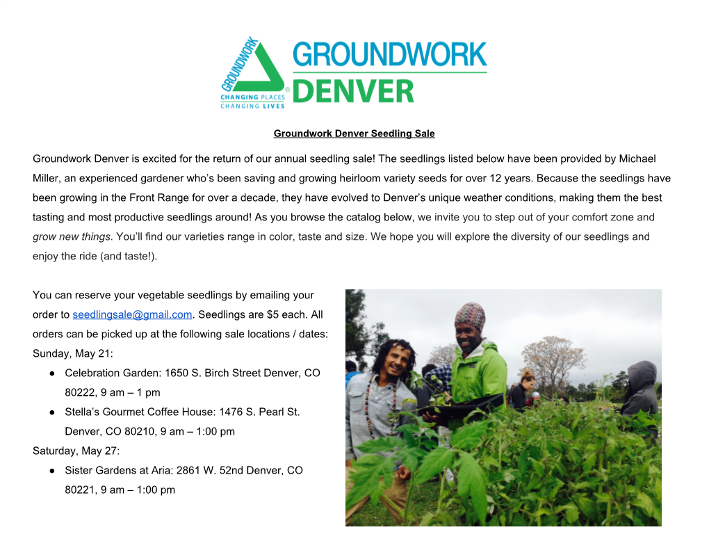 Groundwork Denver Is Excited for the Return of Our Annual Seedling Sale