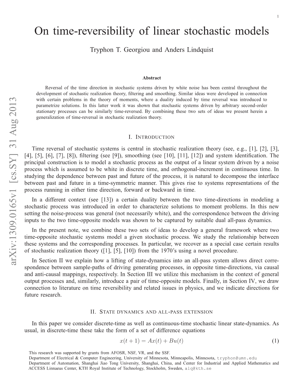 On Time-Reversibility of Linear Stochastic Models