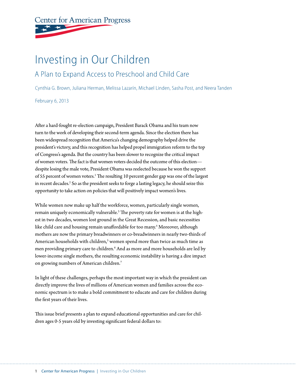 Investing in Our Children a Plan to Expand Access to Preschool and Child Care