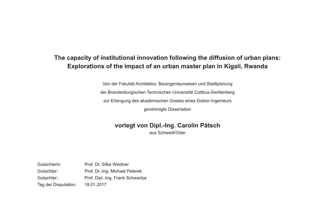 The Capacity of Institutional Innovation Following the Diffusion of Urban Plans: Explorations of the Impact of an Urban Master Plan in Kigali, Rwanda