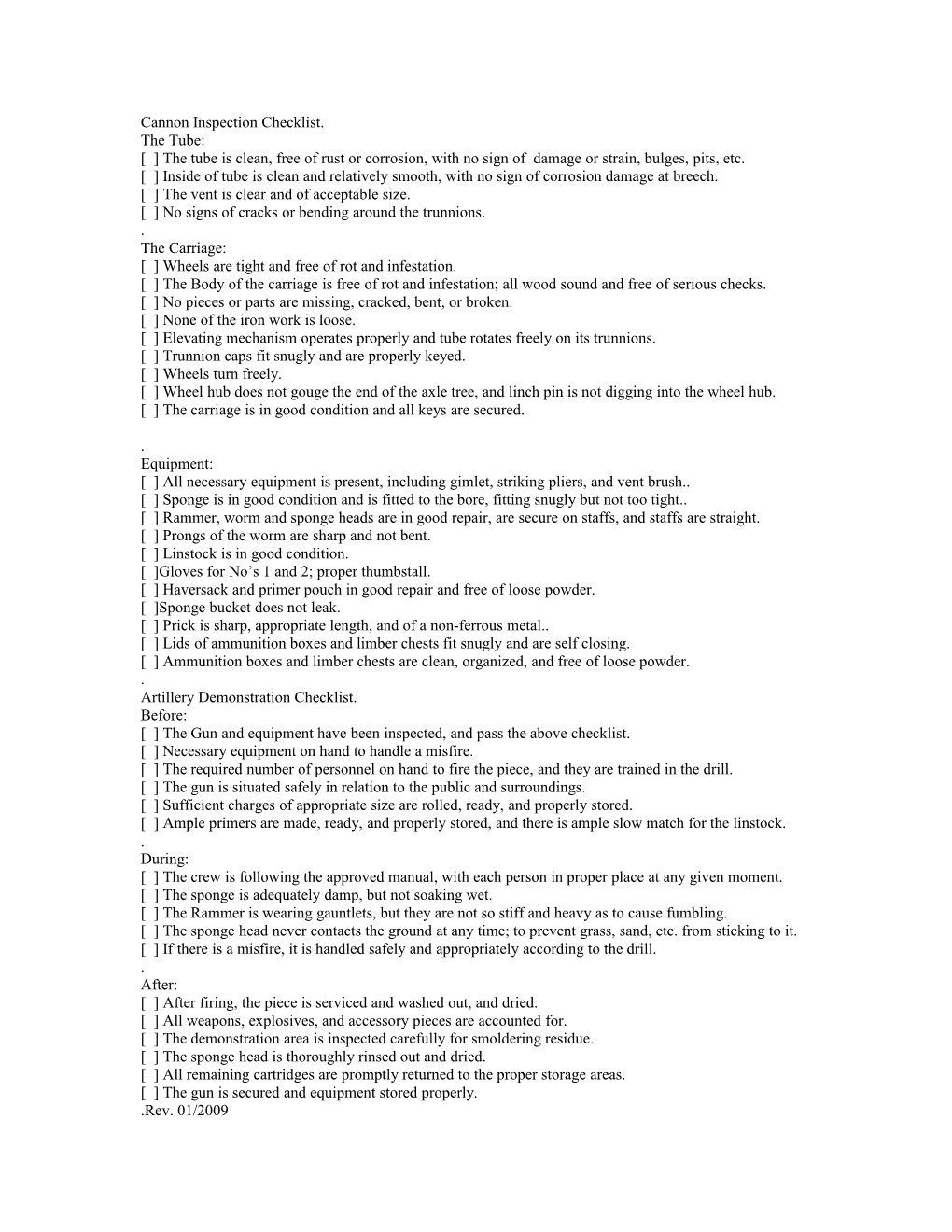 Cannon Inspection Checklist