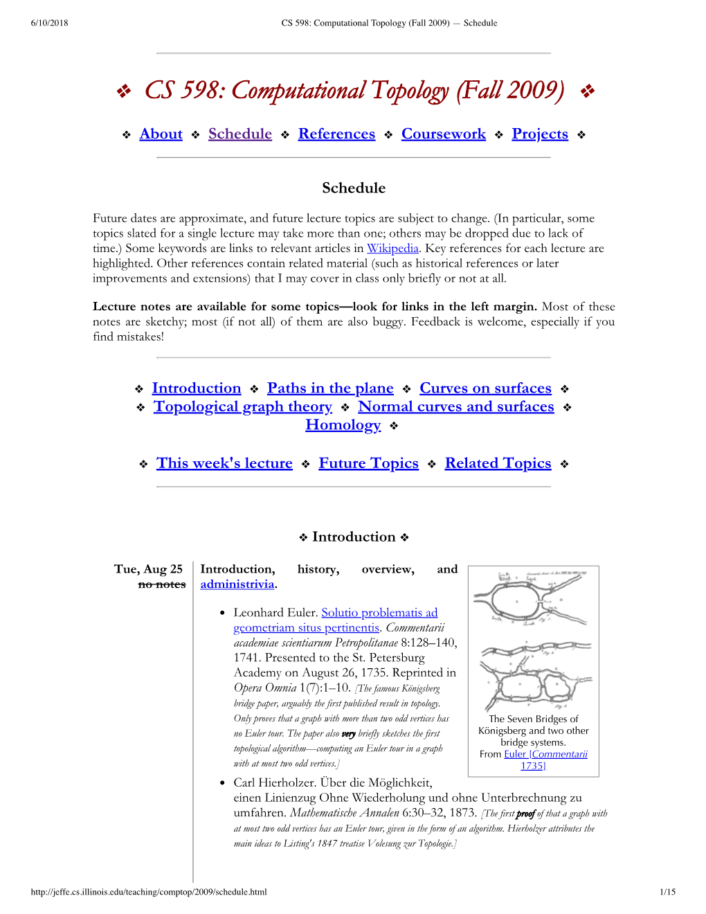 Computational Topology (Fall 2009) — Schedule