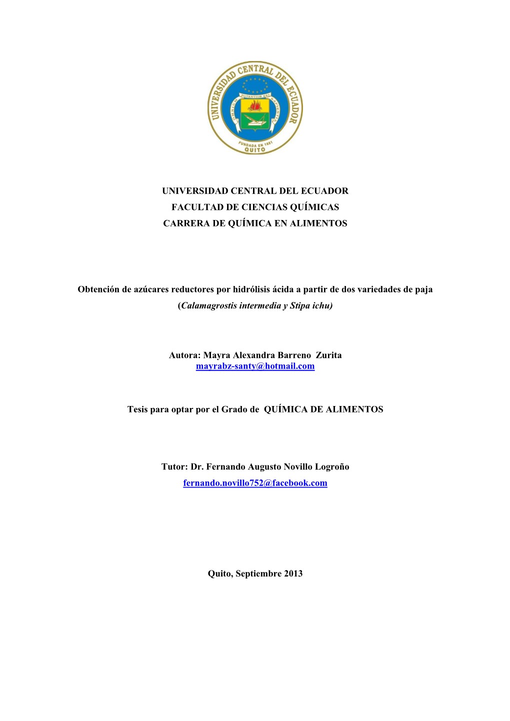 Universidad Central Del Ecuador Facultad De Ciencias Químicas Carrera De Química En Alimentos