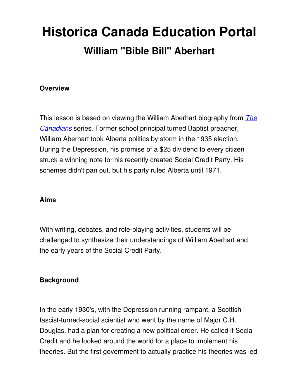 Bible Bill" Aberhart