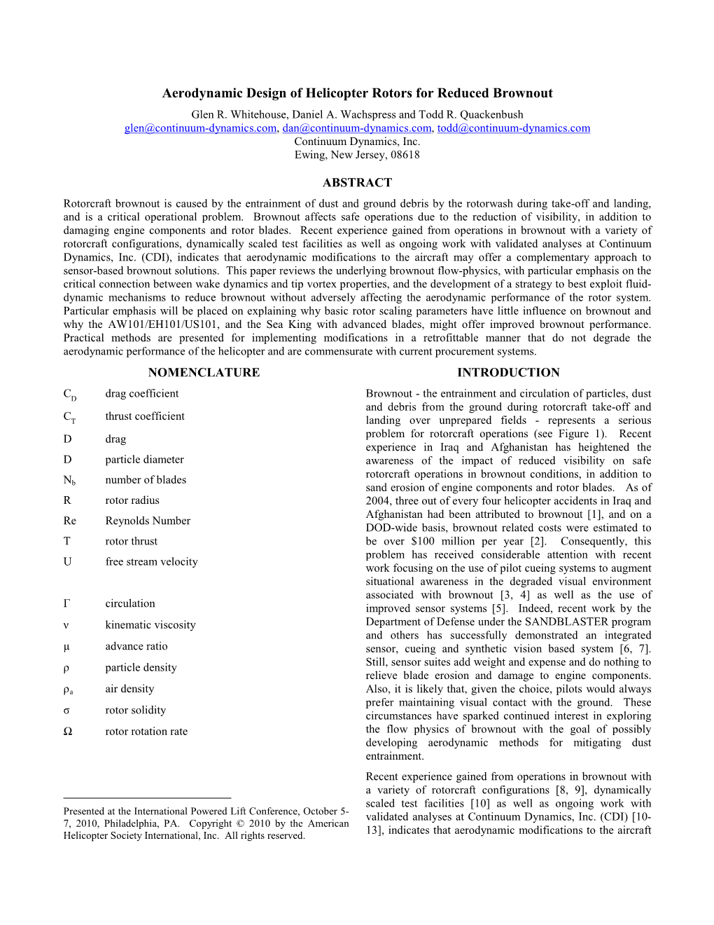 Aerodynamic Design of Helicopter Rotors for Reduced Brownout Glen R