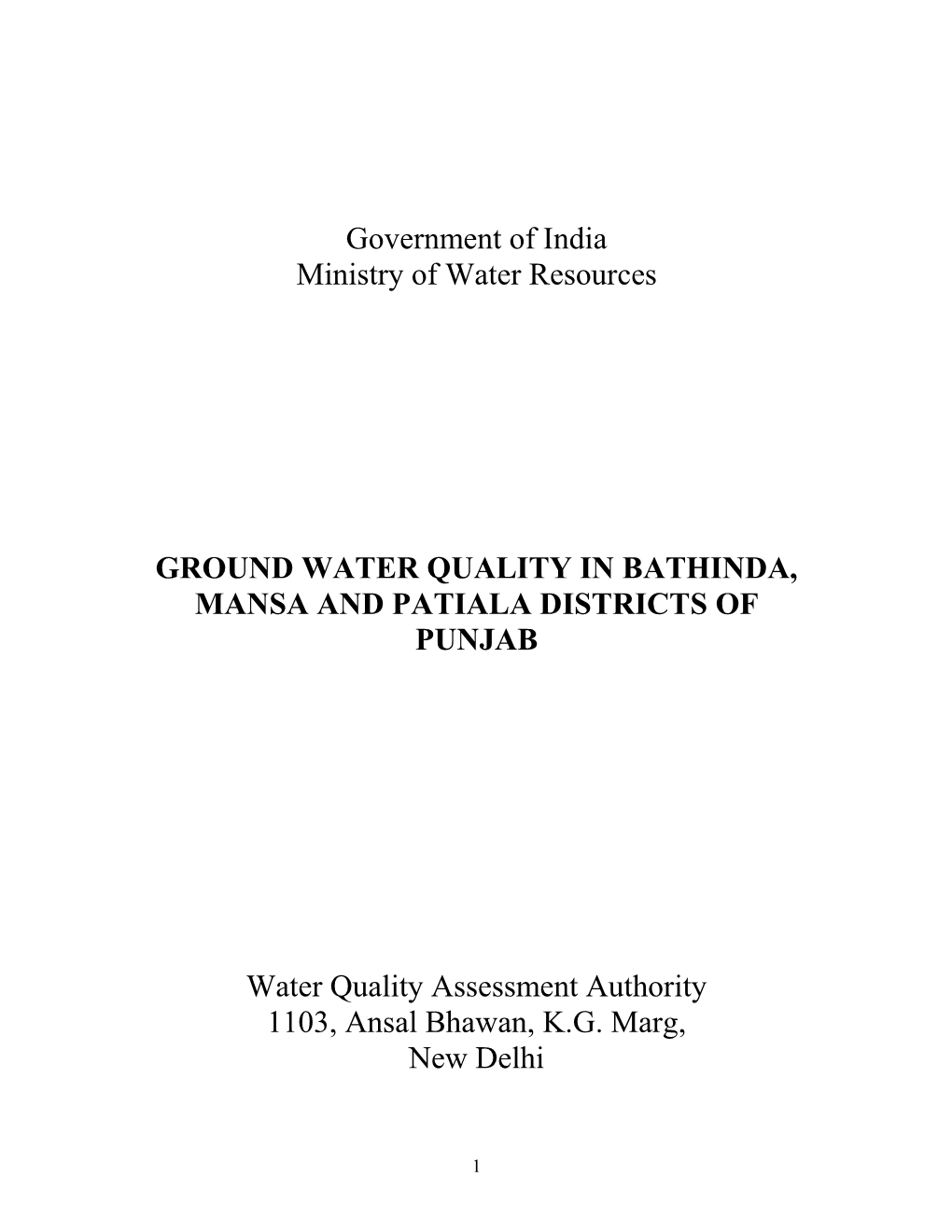 Ground Water Quality of Punjab