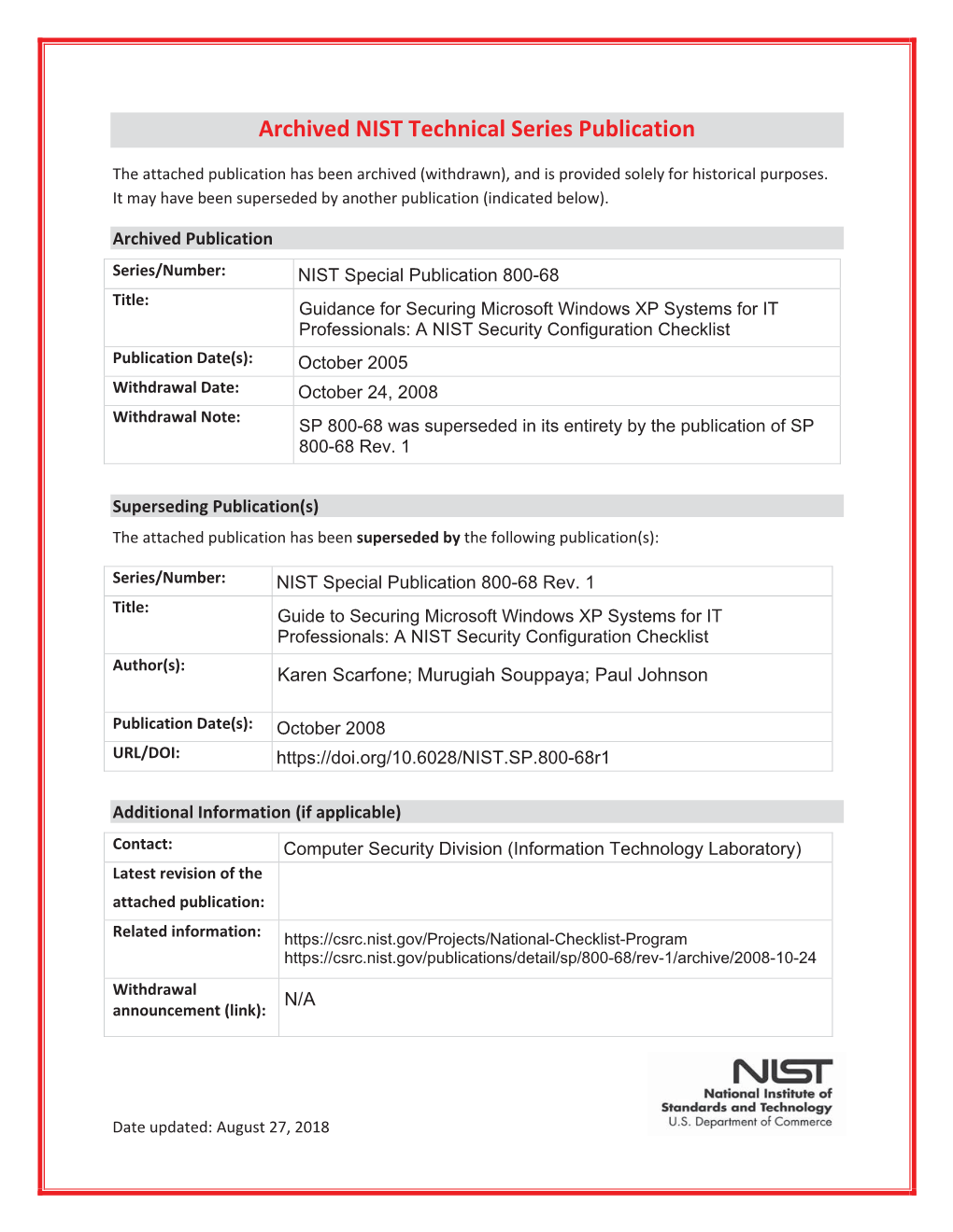 Guidance for Securing Microsoft Windows XP Systems for IT