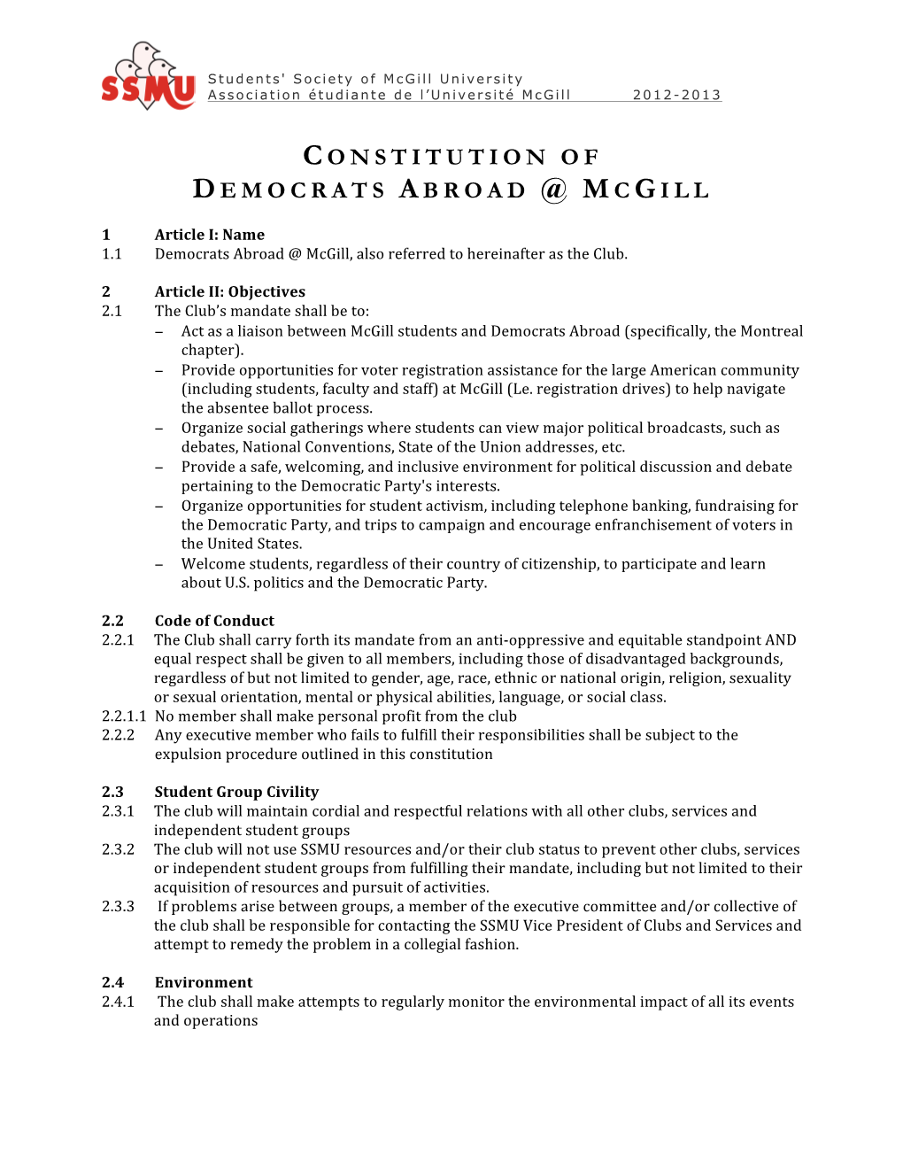 Constitution of Democrats Abroad @ Mc Gill