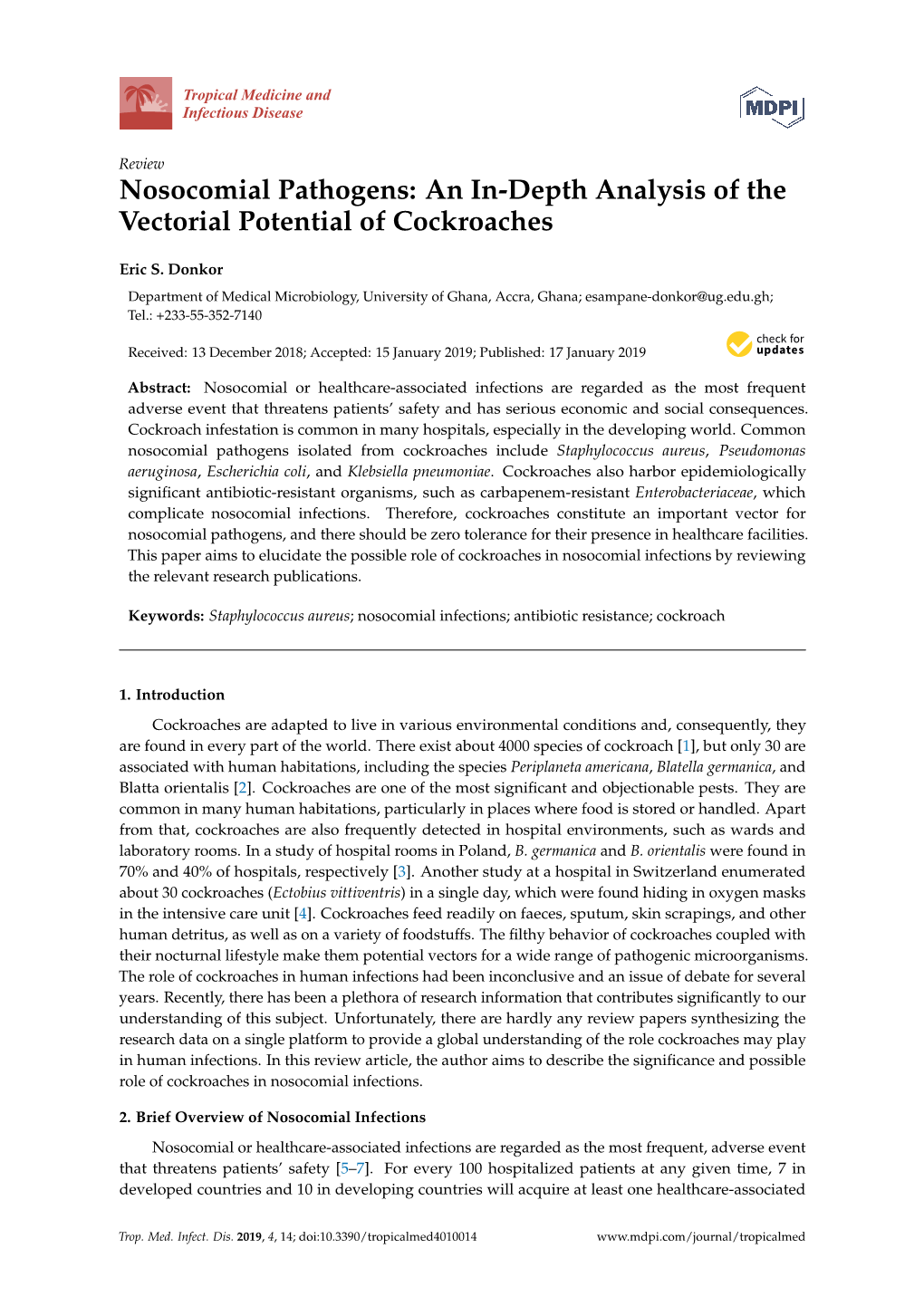 Nosocomial Pathogens: an In-Depth Analysis of the Vectorial Potential of Cockroaches