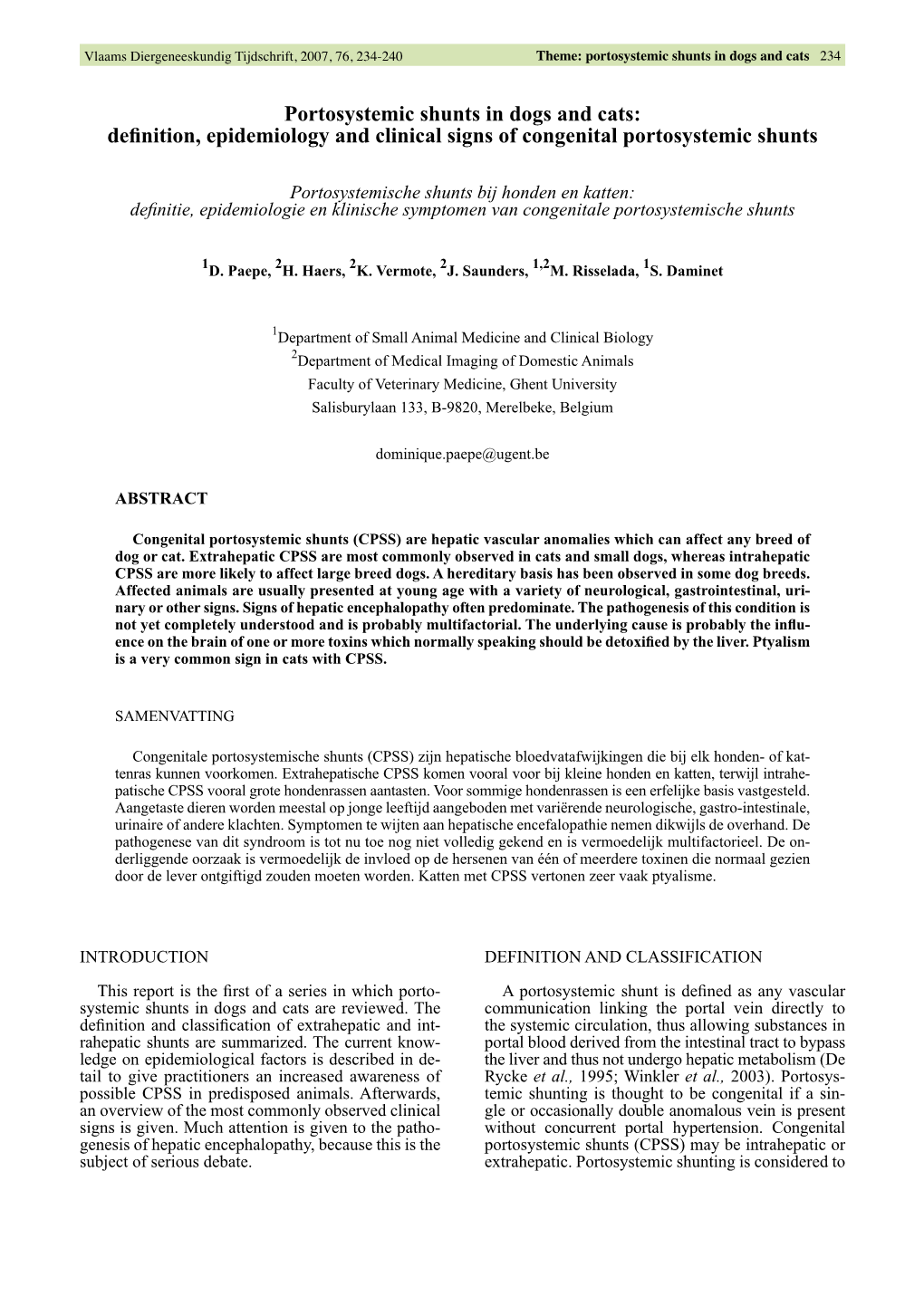 Portosystemic Shunts in Dogs and Cats 234