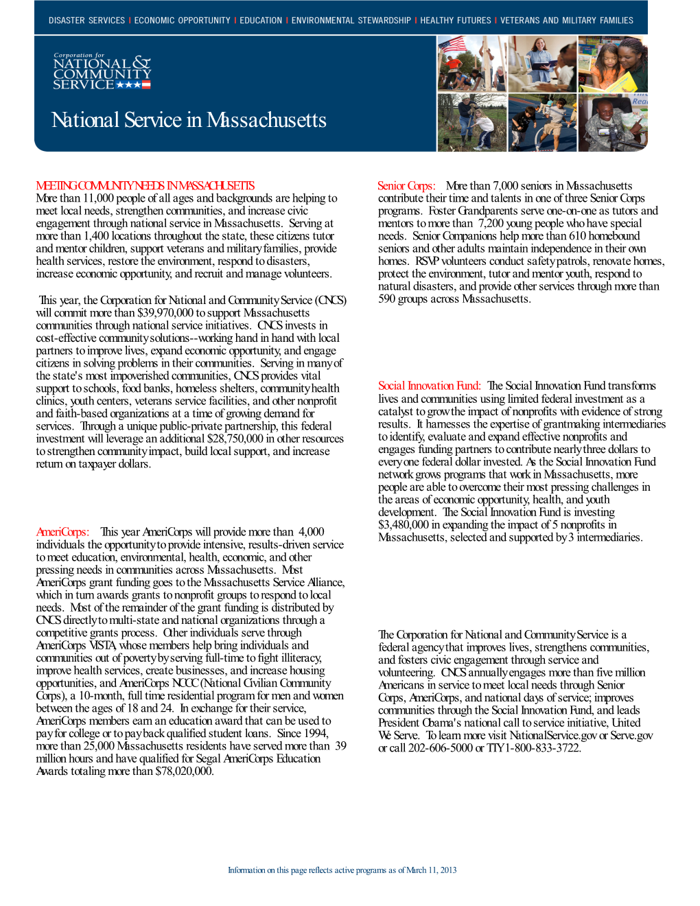 National Service in Massachusetts