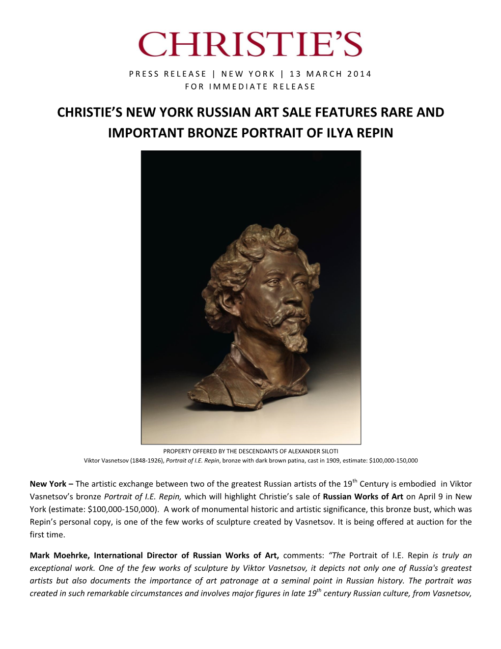 Christie's New York Russian Art Sale Features Rare And