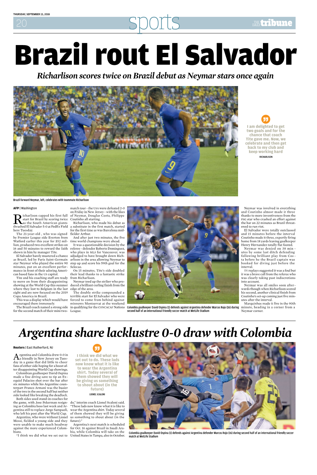 Argentina Share Lacklustre 0-0 Draw with Colombia