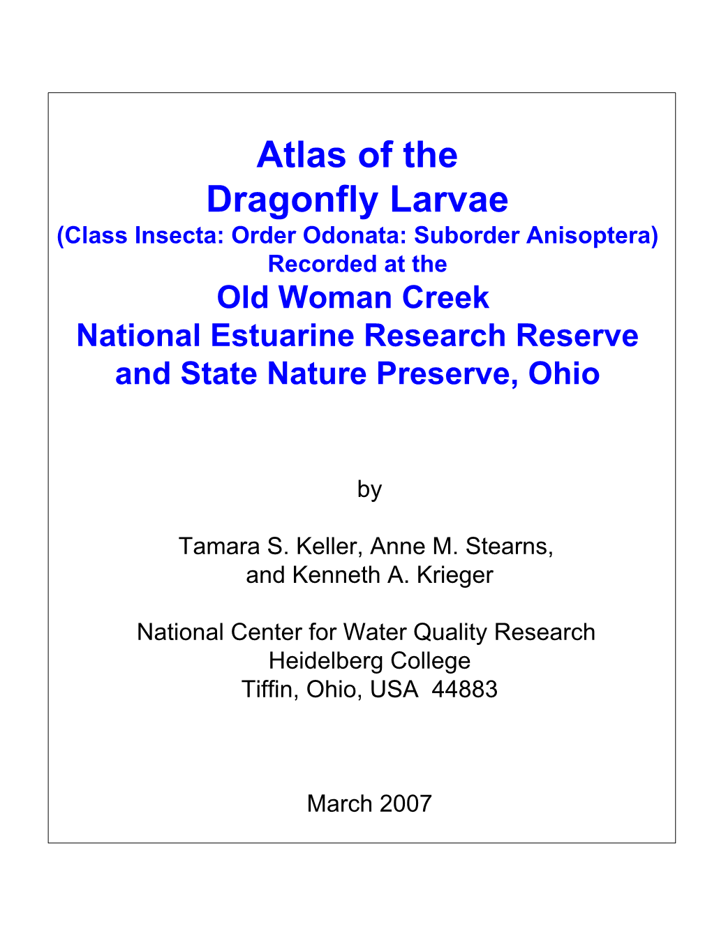 Atlas of the Dragonfly Larvae