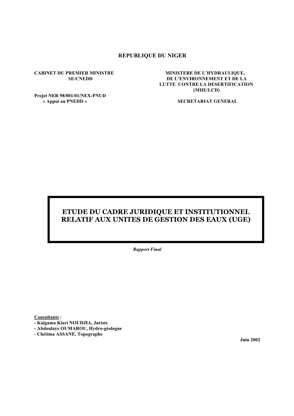 Etude Du Cadre Juridique Et Institutionnel Relatif Aux