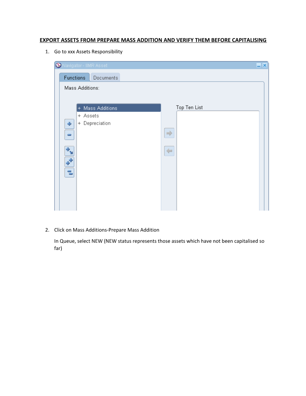 Export Assets from Prepare Mass Addition and Verify Them Before Capitalising