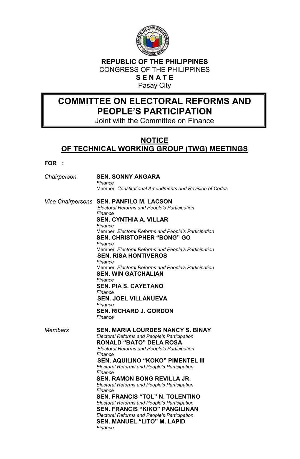 Committee on Electoral Reforms and People's