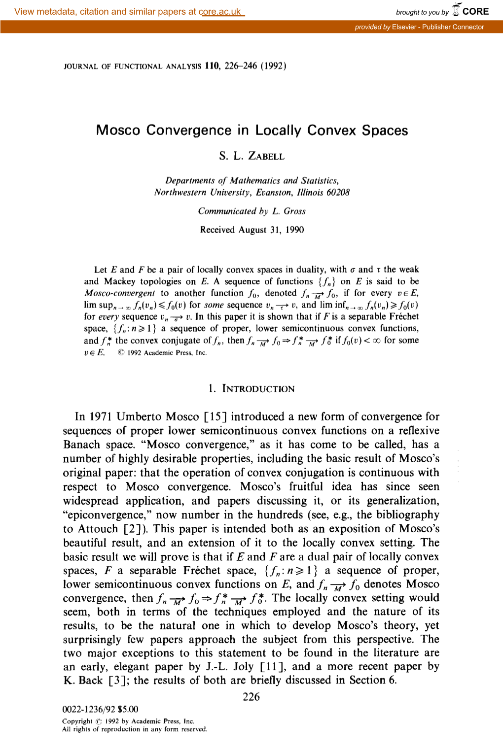 Mosco Convergence in Locally Convex Spaces