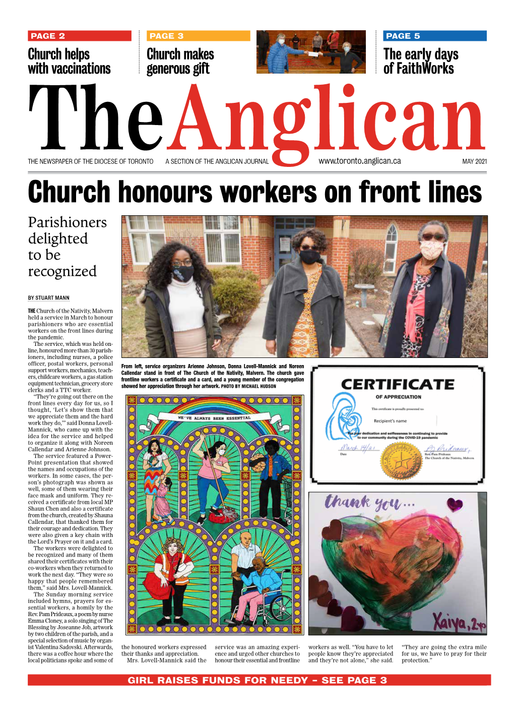 Church Honours Workers on Front Lines Parishioners Delighted to Be Recognized