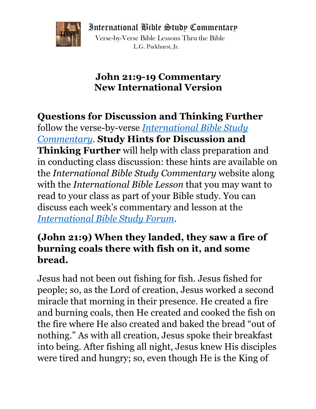 International Bible Study Commentary by L.G. Parkhurst
