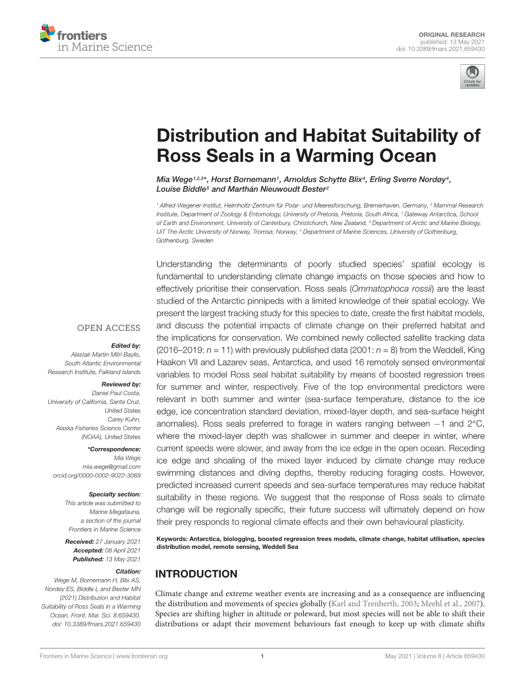 Distribution and Habitat Suitability of Ross Seals in a Warming Ocean