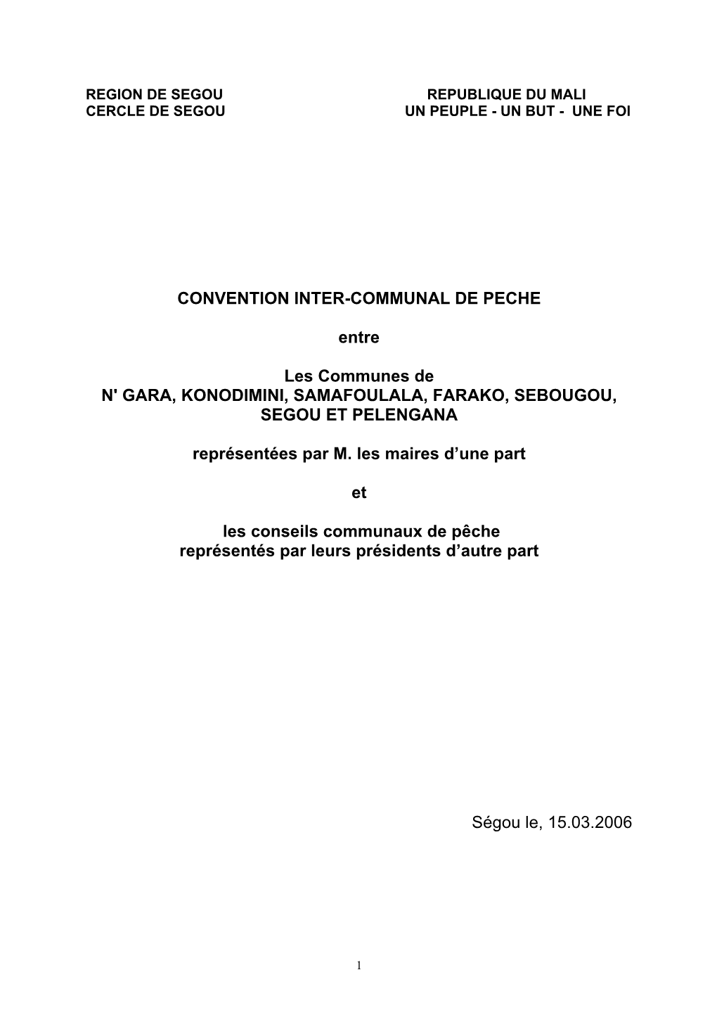 CONVENTION INTER-COMMUNAL DE PECHE Entre Les Communes