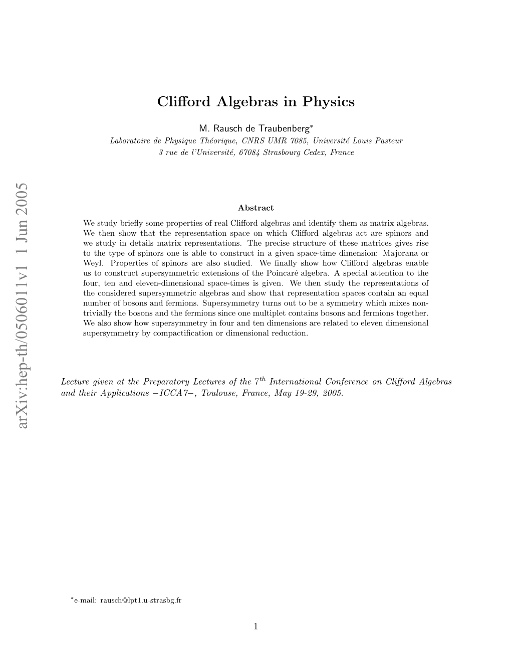 Clifford Algebras in Physics