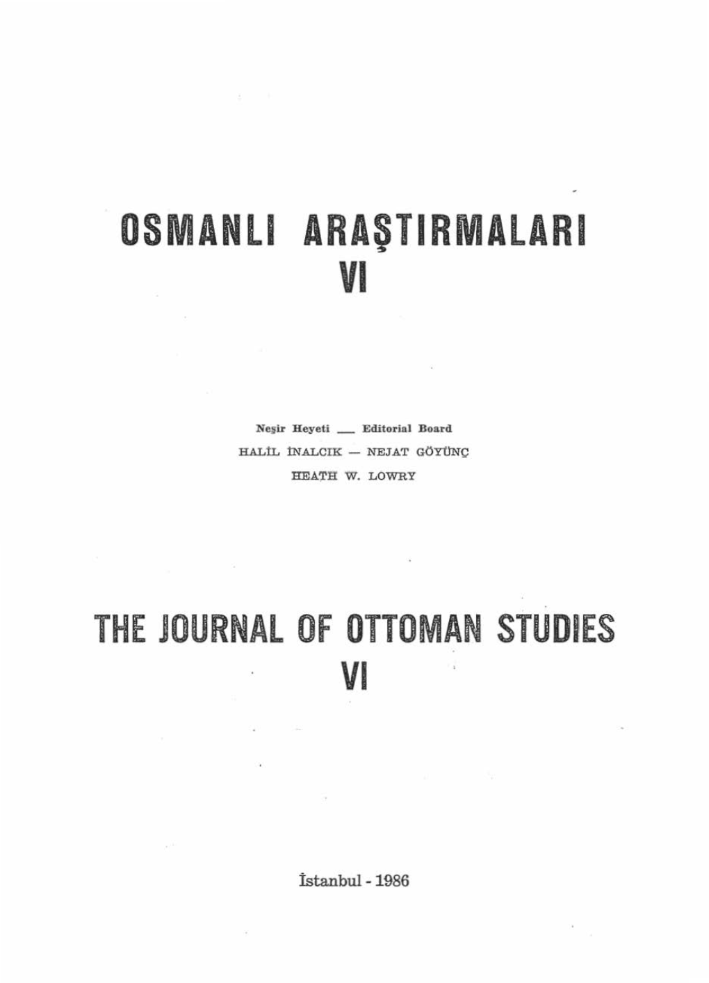 The Journal of Ottoman Studies Vi ·