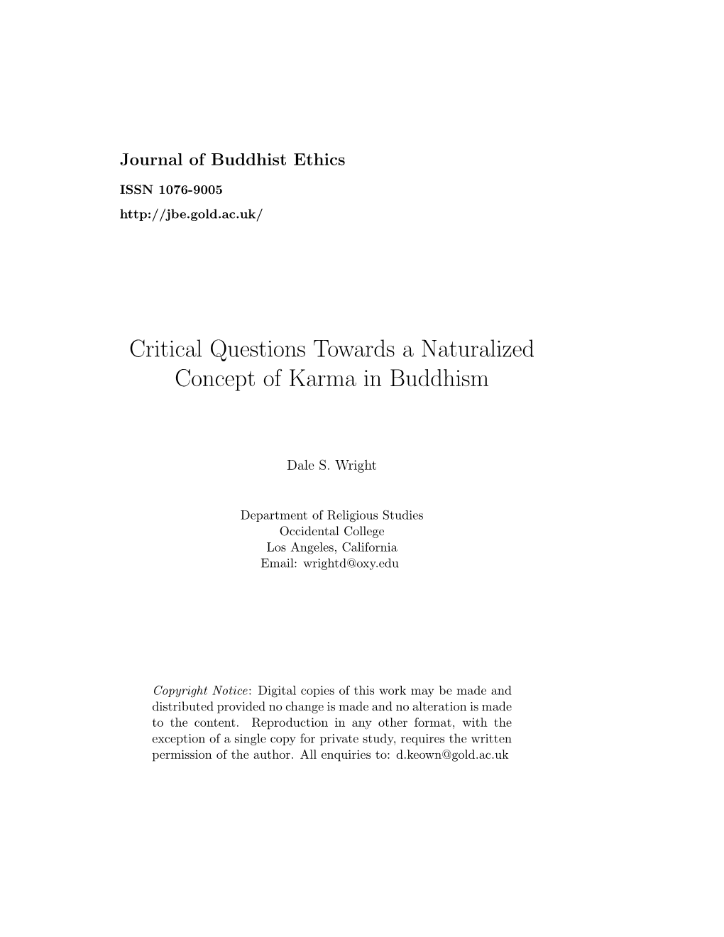Critical Questions Towards a Naturalized Concept of Karma in Buddhism