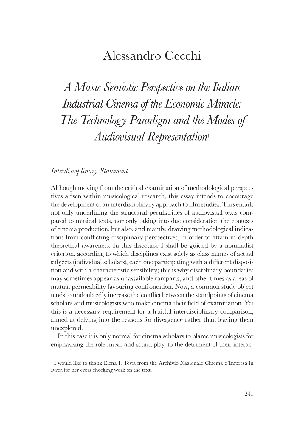 Alessandro Cecchi a Music Semiotic Perspective On