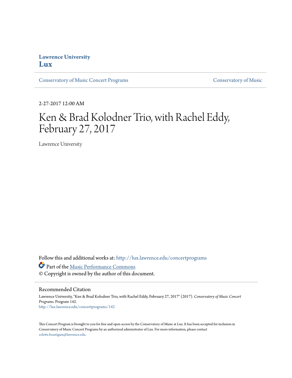 Ken & Brad Kolodner Trio, with Rachel Eddy, February 27, 2017