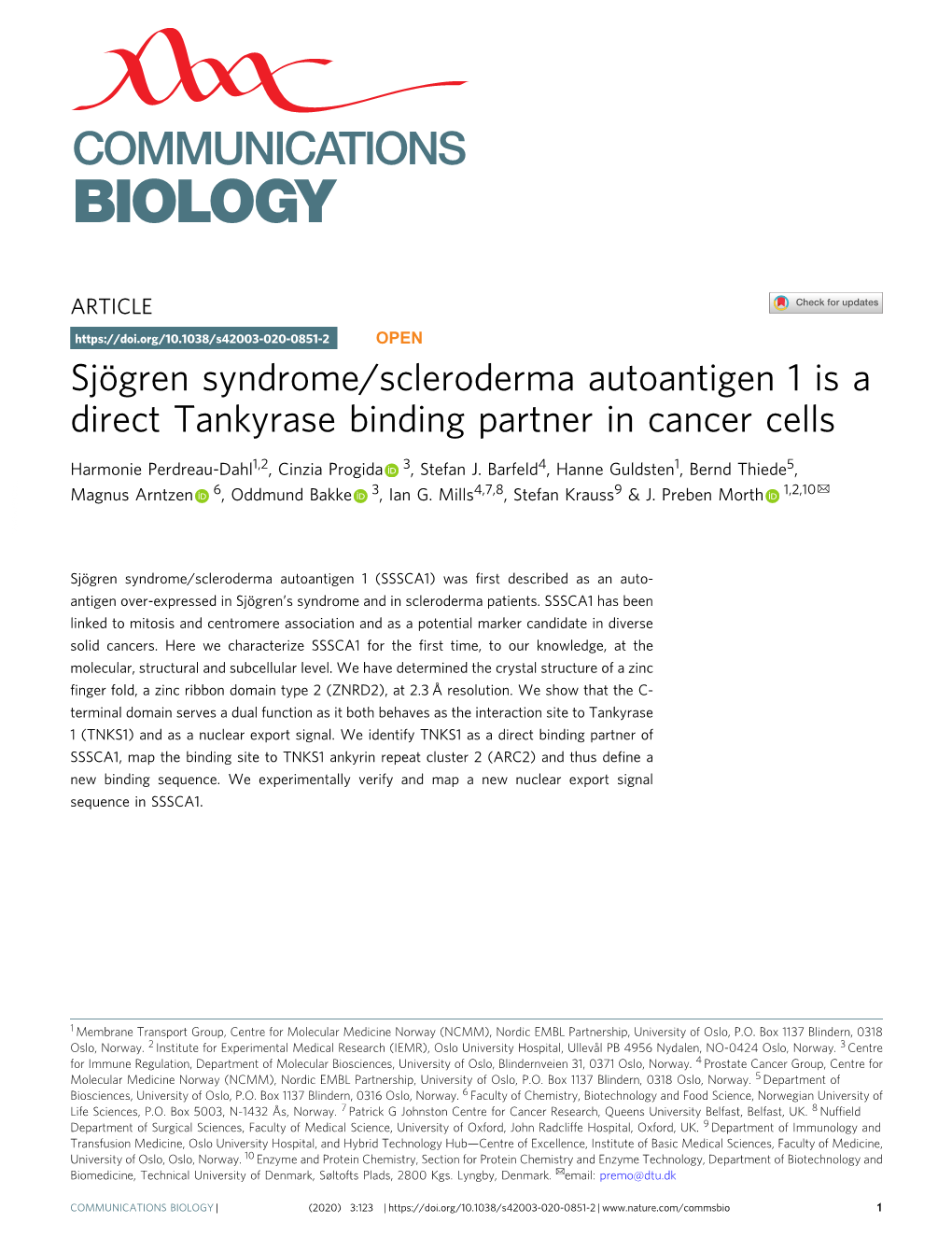 Sjã¶Gren Syndrome/Scleroderma Autoantigen 1 Is a Direct Tankyrase Binding Partner in Cancer Cells