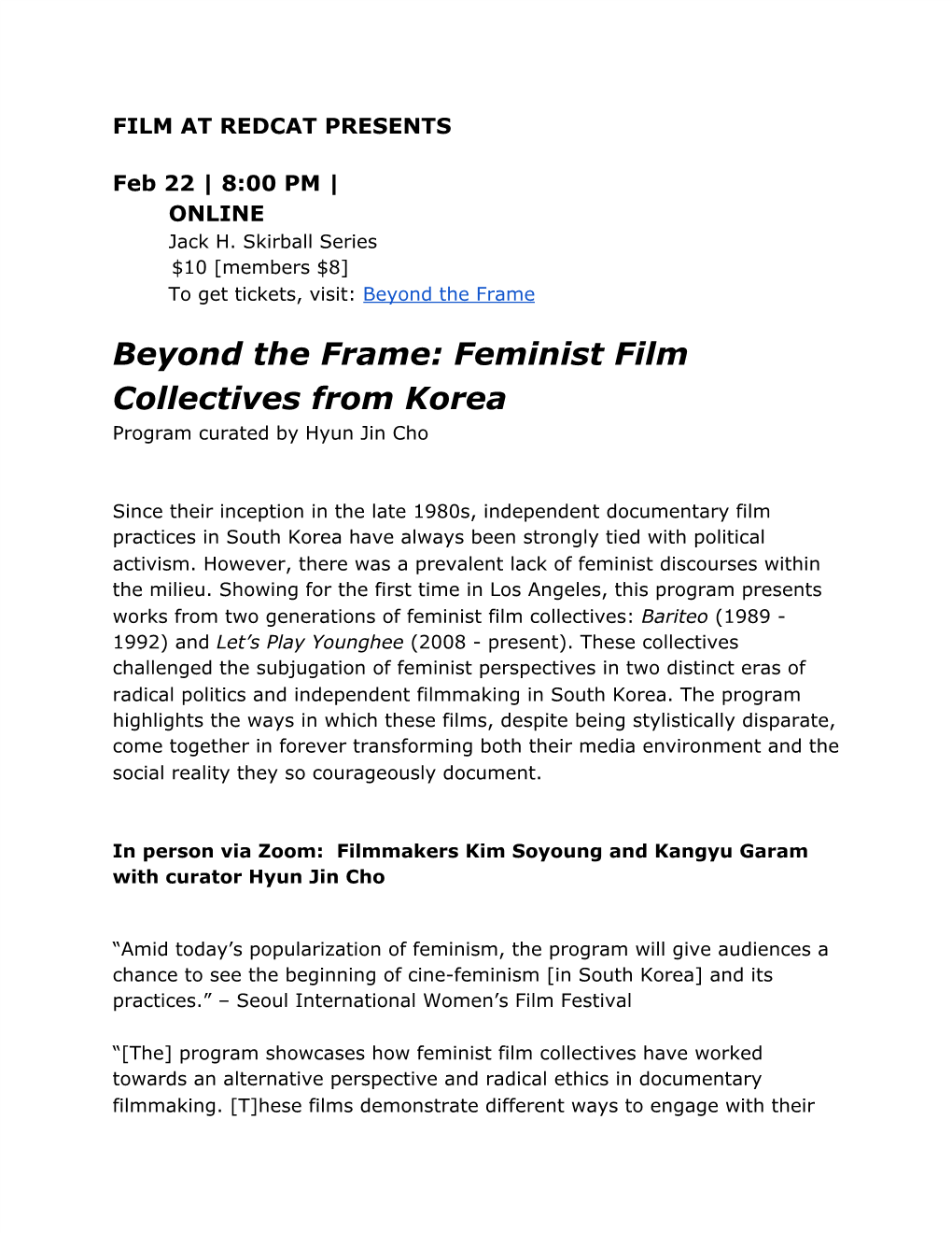 Beyond the Frame: Feminist Film Collectives from Korea