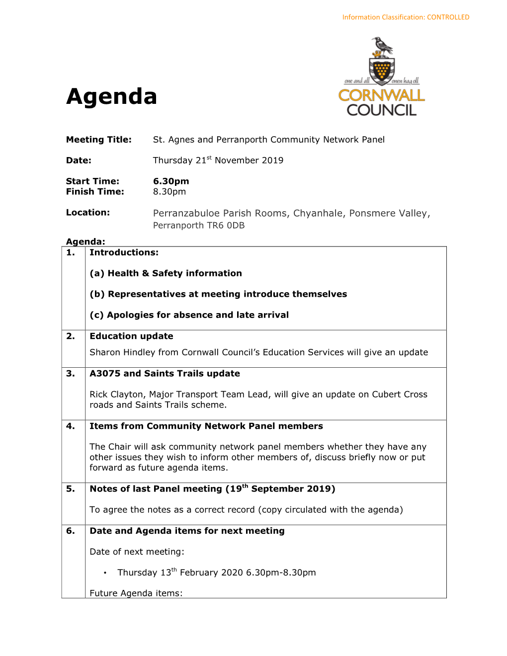 St Agnes and Perranporth CNP Agenda 21