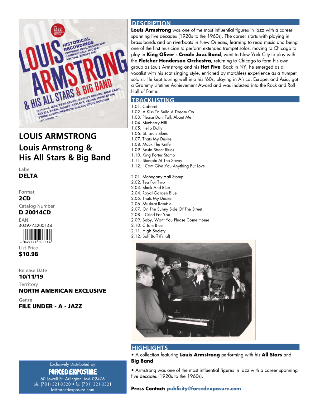 LOUIS ARMSTRONG Louis Armstrong & His All Stars & Big Band