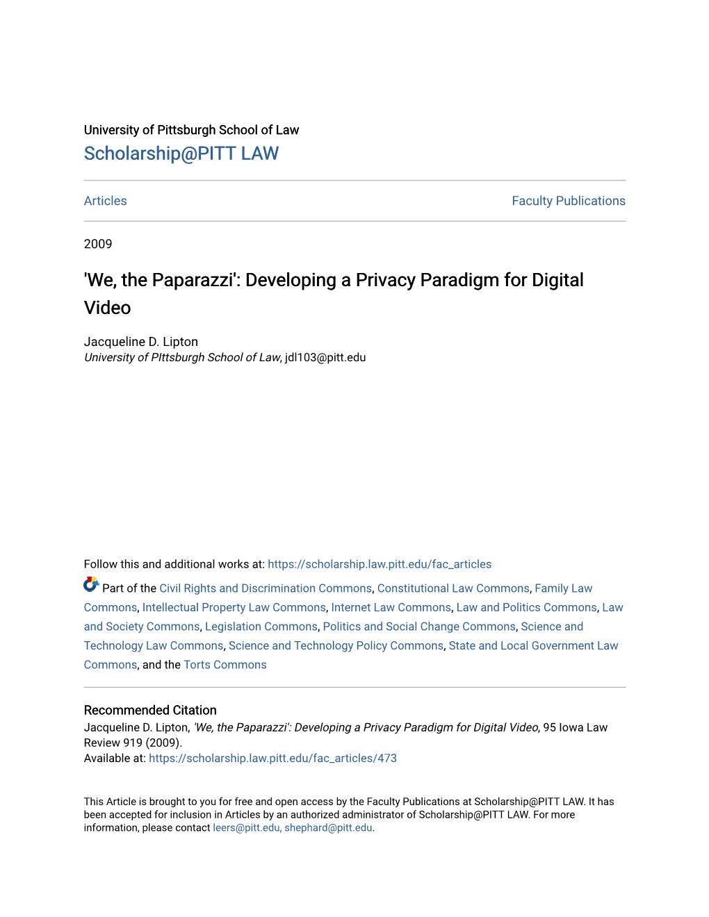 We, the Paparazzi': Developing a Privacy Paradigm for Digital Video