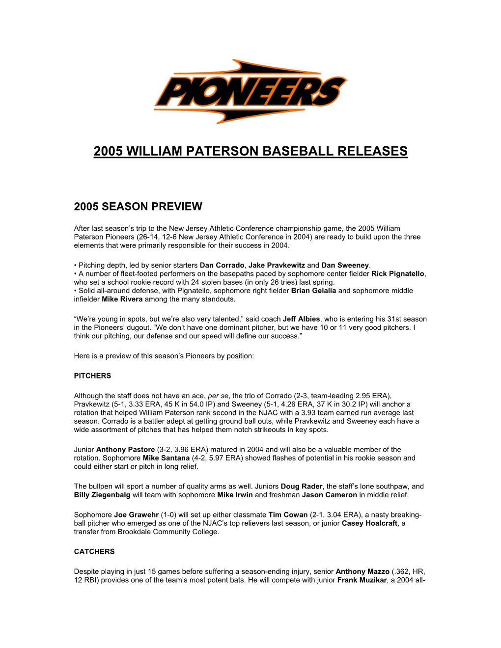 2005 William Paterson Baseball Releases