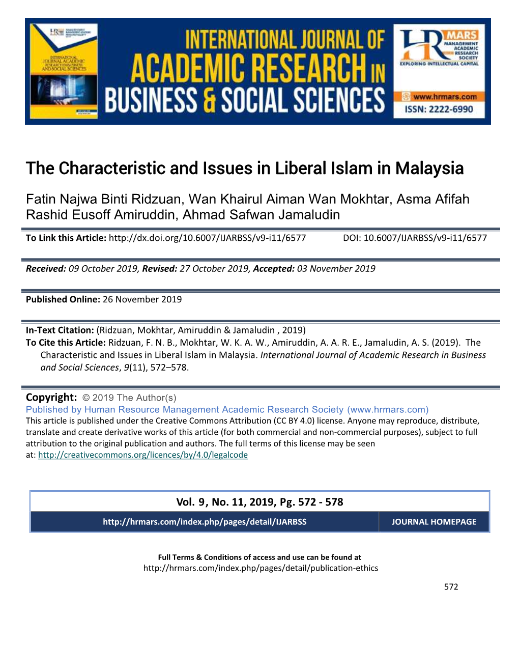 The Characteristic and Issues in Liberal Islam in Malaysia